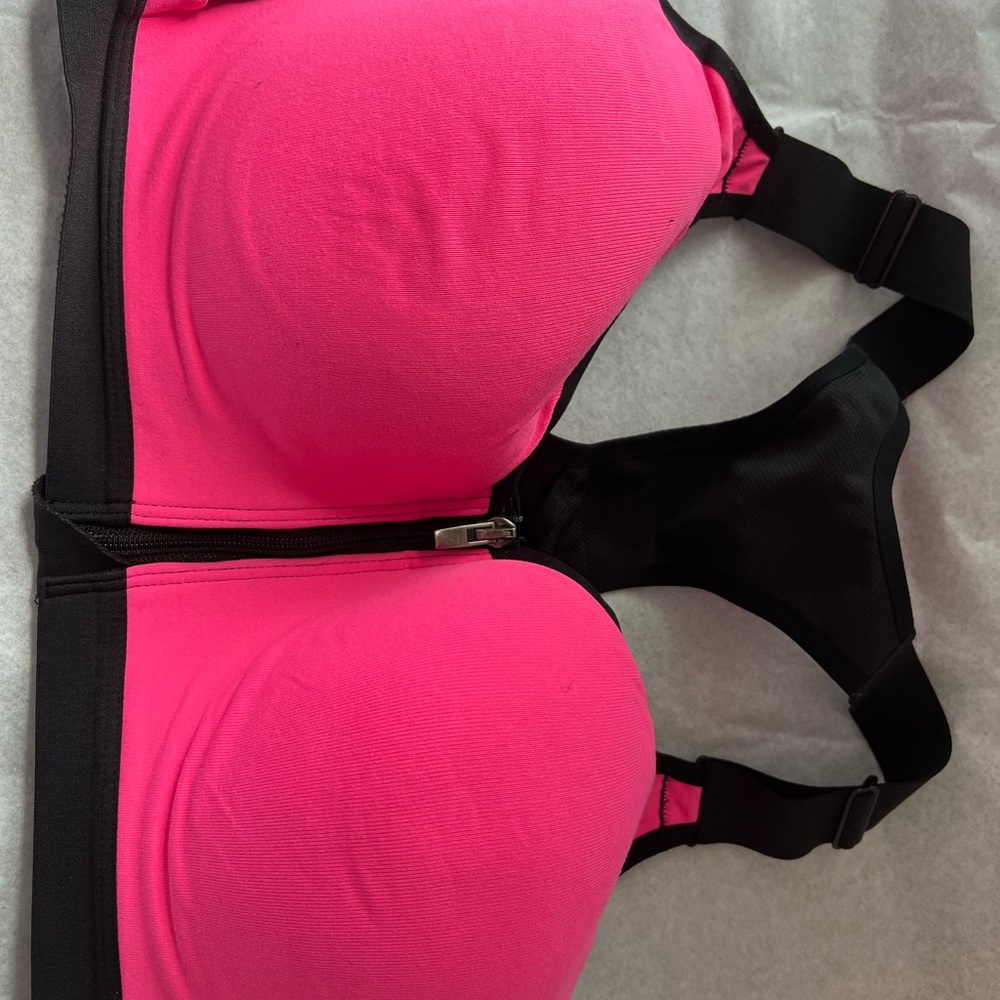 Victoria's Secret Hot Pink and Black Front-Zip Sports Bra